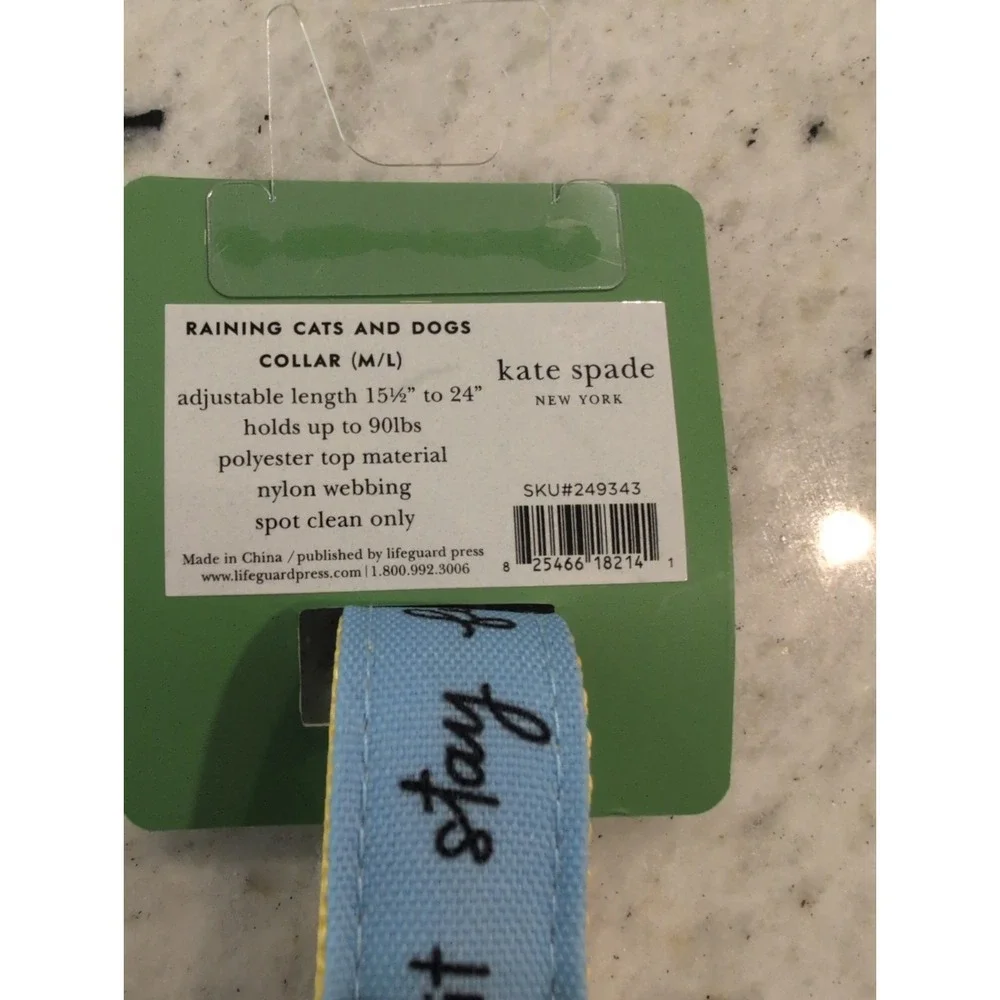 Kate Spade New York Pet Collar Raining Cats And Dogs Size M/L NWT